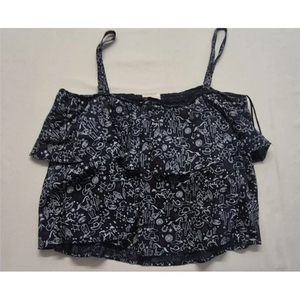 Ariat women's XL Howdy Print top 2 tier ruffle western cowgirl boho‎ Cami tank